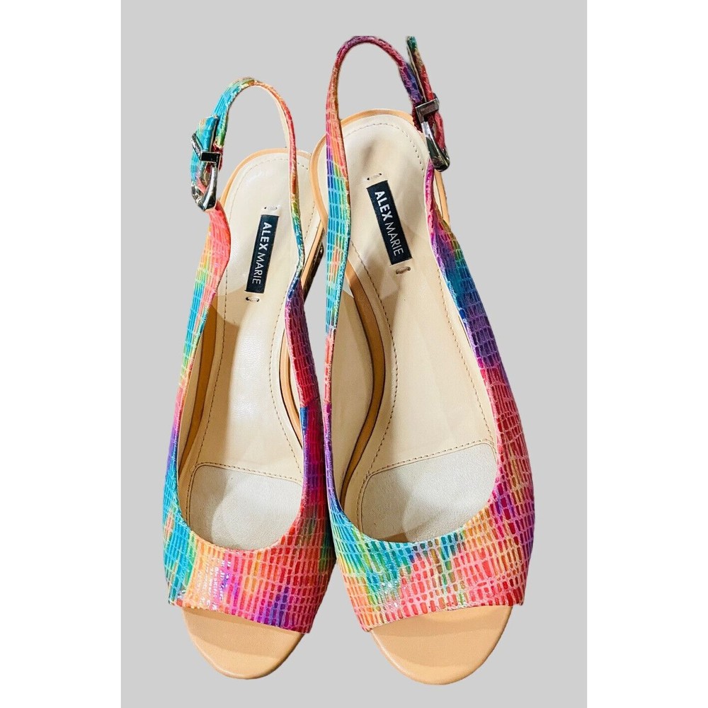 ALEX MARIE Multicolor Faux Leather Braided Wedge Slingback Sandal SIZE 7.5 M